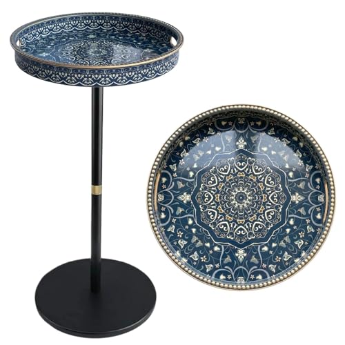 Simmer Stone Table d'appoint ronde bohème avec plateau supérieur, table de chevet pour petits...