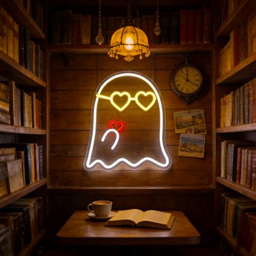 Image of White&Yellow Neon Sign Led Neon Lights Signs for Wall Decor USB Powered Led Signs for Room Decoration-Eyeglass Heart Ghost