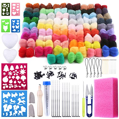 BUTUZE Needle Felting Kit(56 Colors), Complete Needle Felting Tools and Supplies with Special Wool Felt Mold, Foam Pad, Felt Needles, for DIY Craft Animal Christmas Children's Day Decoration