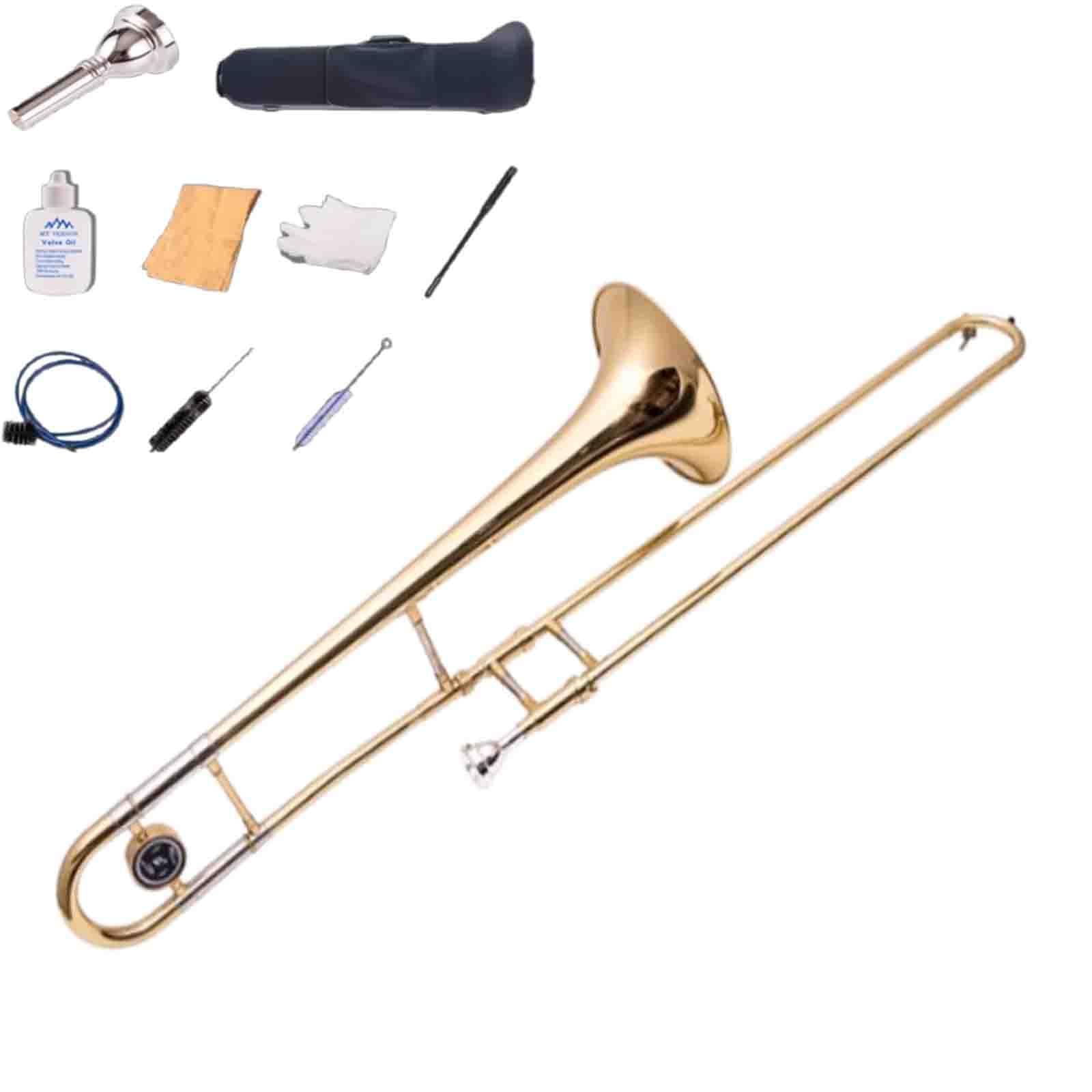 Trombón tenor para estudiantes principiantes con boquilla y bolsa de transporte, ligero, agarre ergonómico para mayor comodidad, sonido auténtico, duradero para el aprendizaje