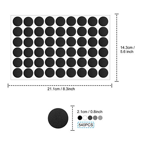 Lot de 540 autocollants pour trous de vis - 21 mm - En PVC texturé - Pour meubles en bois, armoires, étagères (10 feuilles, 5 couleurs)