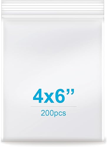 4 x 6 pulgadas, 200 bolsas de plástico transparente de 2 mil con cierre de cierre resellable para fotos, joyas, panadería, golosinas, viajes,