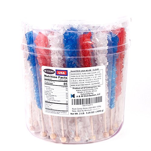 Extra Large Rock Candy Sticks: 48 Red - White - Blue Rock Candy Sticks - Usa - Individually Wrapped For Party Favors, Candy Buffet, Showers, Receptions, Old Fashioned Espeez Bulk Candy On A Stick #TOP1