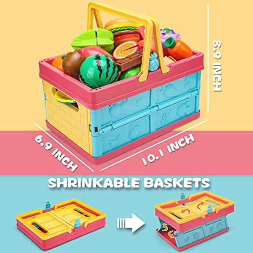 image for Cawiew 100 PCS Cutting Play Food Set for Kid Kitchen, Storage Basket w
