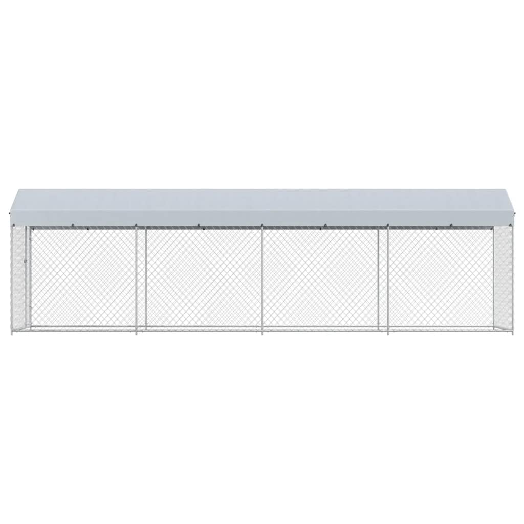 Recinzione per Cani da Esterno con Tetto 760x192x225 cm | Acciaio Zincato, Tetto in PE, Porta con Serratura, Maglia 75x75 mm, Facile da Montare
