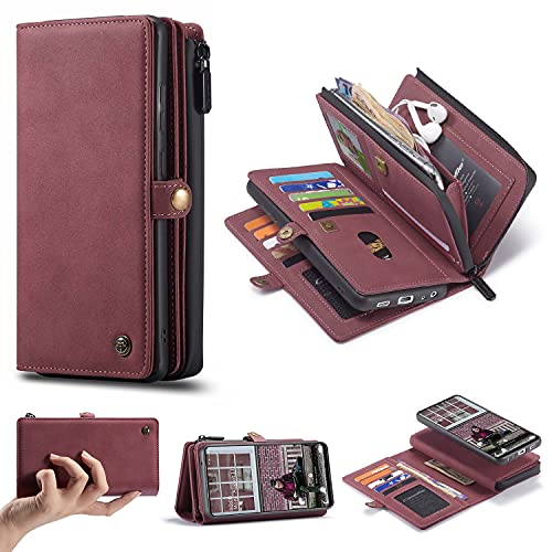 Galaxy A52 4G 5G ケース 手帳型 財布型 レザー サムスン Galaxy A52 携帯カバー ケース手帳がた 高級レザー 小銭入れ コインケース 大容量 財布 カードケース カード入れ 17枚収納 長財布 耐衝撃カバー 電話ケース スマホカバー ギャラクシー A52 対応 レッド