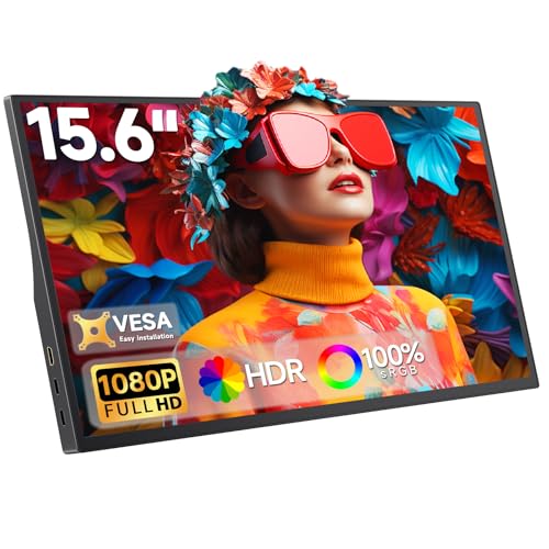 Image of 15.6 inch Portable Monitor 1080P FHD, 250 Nits Bright Screen USB-C HDMI with Kickstand & Dual Speakers, Travel Laptop Second Screen Extender for PC Phone PS5 Xbox Switch,Ultra Slim External Display