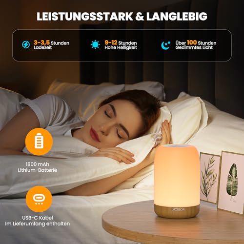 UPXNBOR LED Nachttischlampe Touch-dimmbar, Nachtlicht für Schlafzimmer – Ansicht 5