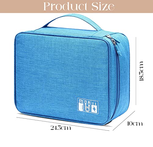 Image of House of Quirk Polyester Electronics Accessories Organizer Bag, Universal Carry Travel Gadget Bag For Cables, Plug And More, Perfect Size Fits For Pad Phone Charger Hard Disk - Light Blue