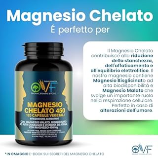 OVF Magnesio bisglicinato 450mg | Magnesio Malato + Vitamina B6 | Ideale contro Stanchezza, Stress, Insonnia | 120 Capsule Vegetali | Magnesio Completo Made in Italy