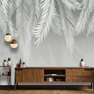 Art Murals Vinyl, 425 х 285 cm, veren, witte bladeren, behang voor slaapkamer, wanddecoratie, huisdecoratie, foto’s voor…