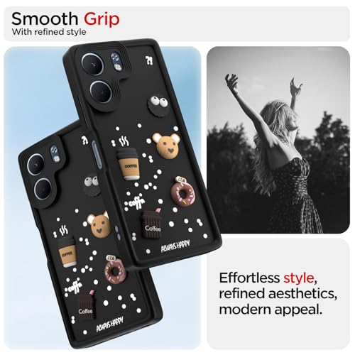 Image of Pikkme Back Cover for Oppo A5x | Cute Fun Cartoon 3D Bear Silicone Full Body Protection Bumper Case (Black)