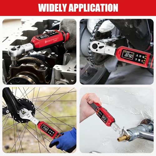 Image of SUERCUP 9x12 mm Adjustable Digital Torque Wrench, 0.66-44.29Ft.Lb /0.9-60N.m | Interchangeable Open End Head 42mm Jaw & 3 /8 inch Ratchet, Vibration /Buzzer /LED Alert, for Split AC, HVAC, Bike & Moto Repair