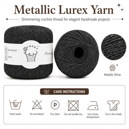 Image of 2PCS Metallic Crochet Thread,Yarn for Crocheting,Metallic Thread Round Band Yarn,Lurex Yarn with Metallic Shine, Sparkle Metallic Yarn for Clothes, Car Charm, Keychain Charm 80g Black