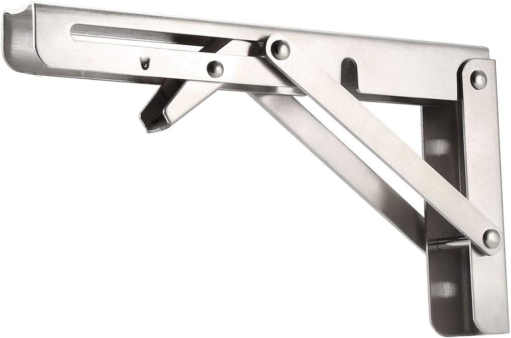sourcing map Folding Bracket 10 inch 250mm for Shelf Table Desk Wall Mounted Support Collapsible Long Release Arm Space Saving Stainless Steel