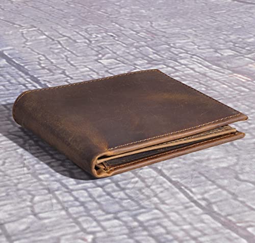 Le'aokuu Mens Genuine Leather Cowhide Bifold Credit Card Case With Flip ID Window Wallet (Brown)2