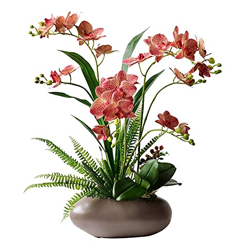 Orquídea artificial rosa de 60 cm con jarrón para decoración elegante del hogar y salón 2