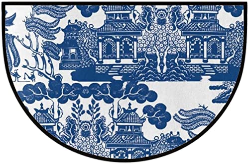 bnil Half Round Door Mat Welcome Doormat Blue Willow Chinoiserie Doormat Outdoor Entrance,for Outside Entry 18x30 in Wear Resistant Semi Circle Floor Mats Area Rugs for Kitchen