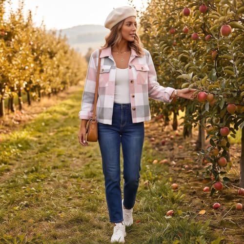 Cropped Jackets for Women Plaid Cute Button Down Collared Fall Coats - image 3