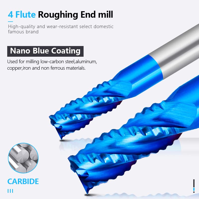 1 fresa de desbaste carburo 4 flautas con vástago 1/4'' y revestimiento azul nano, herramientas CNC, brocas espirales for enrutador