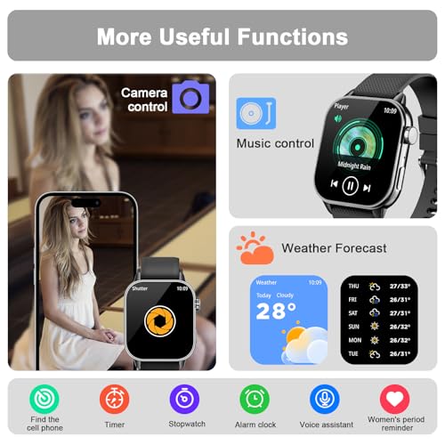 MFVLP Smart Watch for Men Women, 1.85'' AMOLED HD Fitness Watch with 120+ Sports Modes, Bluetooth Call/Heart Rate/Sleep Monitor/Pedometer, Smartwatch for Android iOS, IP68 Waterproof, Black - image 8