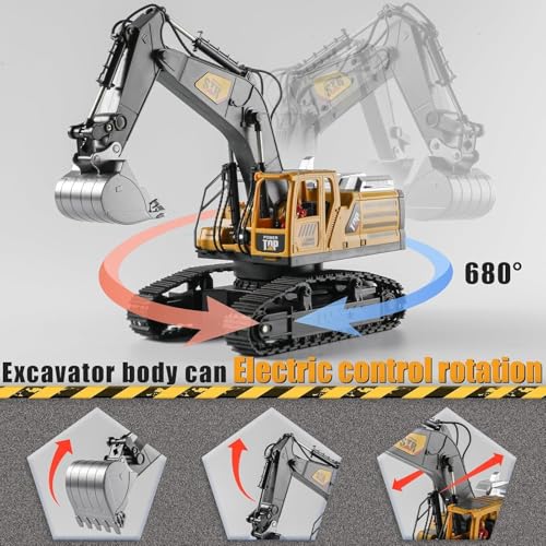 Image of Remote Control Excavator Toys for Boys,14 Channel 1:14 Rc Digger Construction Toys Tractor,Simulated Smoke, Sound, Lighting, Metal Digging Head, for Boys 3 4 5 6 7 8 9 10