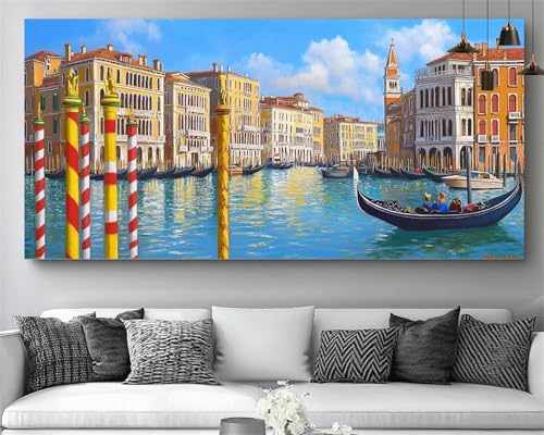 Broderie diamant adulte XXL pour décorer un grand salon avec un paysage de Venise 5D DIY