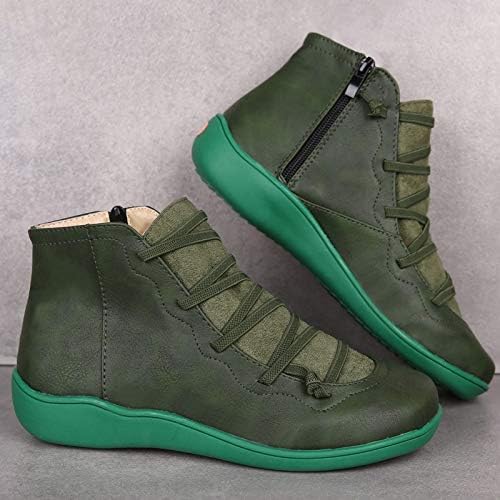 Ankle Boots for Women Low Heel Women's Vintage Casual Short Boot Arch Support Fashion No Lace Up Side Zipper Retro Leather Booties Comfortable Slip on Flat Shoes