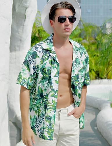 ELETOP Men's Hawaiian Shirt Short Sleeve Button Down Casual Tropical Aloha Beach Shirts2