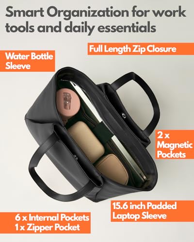 Work Tote Bags for Women 15.6 Inch - Laptop Tote Bag with Zip Compartments - Large PU Leather Office Purse Computer Briefcase3