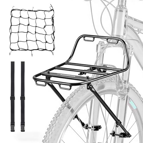 WJMY Fahrrad Gepäckträger Frontträger Einstellbar Gepäckträger Mountainbike fur 22-29 Zoll Aluminiumlegierung 10KG Kapazität 2 Installationsmethoden für MTB Rennrad Mit Netz und Seil