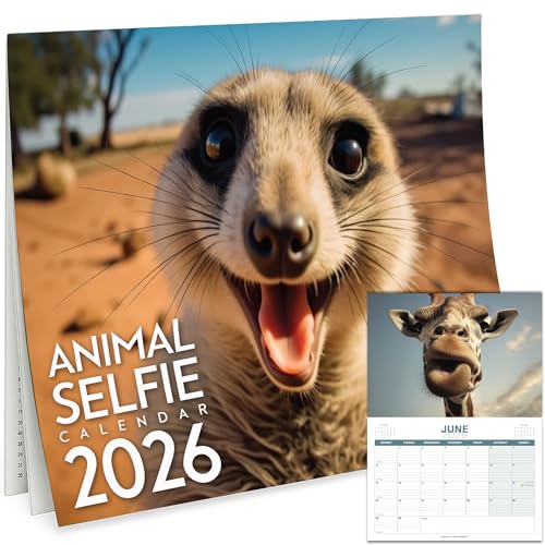 2026 Calendar UK – Funny Animal Selfies Wall Calendar 2026 for Kids & Adults – Hilarious Animal Selfie, Family Organiser Wall Planner, Gift Idea Funny 2026 UK Edition