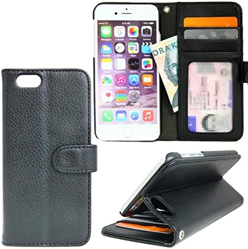Toppen Left Handed Wallet Folio Phone Case Cover, Premium Soft Leather Flip Phone Case Cover, Black (Apple iPhone 6-6S)