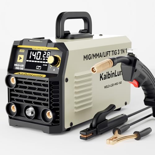 KaibinLunte Soldador MIG de 140 amperios, MIG/TIG/MMA 3 en 1 110V/220V con CA-CC, pantalla LED, soldadura IGBT, ideal para bricolaje y arreglo