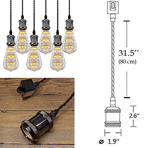 Kiven 3-Light H System Track Mini Pendant, Pearl Black Finish Lamp Holder Fitting, Rose Pendant Braided Fabric Flex Cord Length 31.5 In,Tb0123-80Cm #TOP1