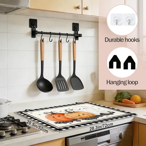 Image of Cute Cartoon Pumpkins Stove Top Cover for Electric Stove, Heat Resistant Glass Cooktop Cover, Stovetop Protector, Dish Drying Mats Cover for Ceramic Washer Top 28x20 inch