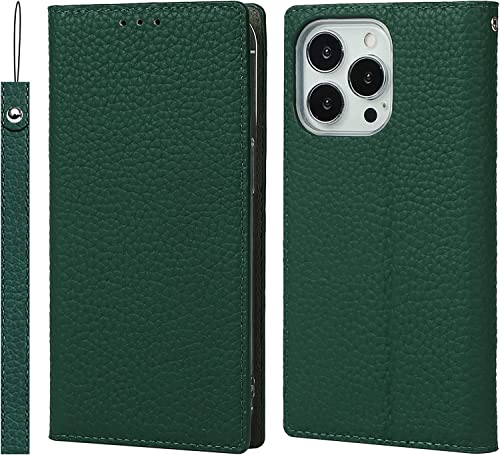 Étui portefeuille iPhone 13 Pro Max en cuir véritable avec porte-cartes et béquille TPU