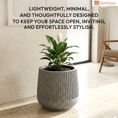 Image of BonKaso 12 Inch Audi Plant Pot for Indoor & Outdoor Use | Heavy Duty Durable Polymer Flower Pot Gamla | Lightweight Modern Planter for Living Room, Balcony, Terrace & Office Decor (Light Grey)