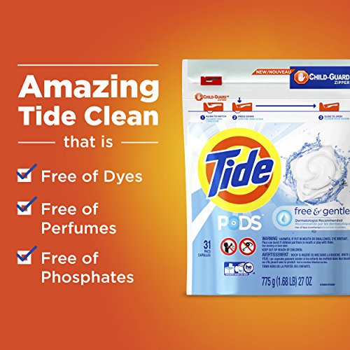Image of Tide PODS Free & Gentle Laundry Detergent Soap Pacs, 20 Count, Tide PODS Laundry Detergent