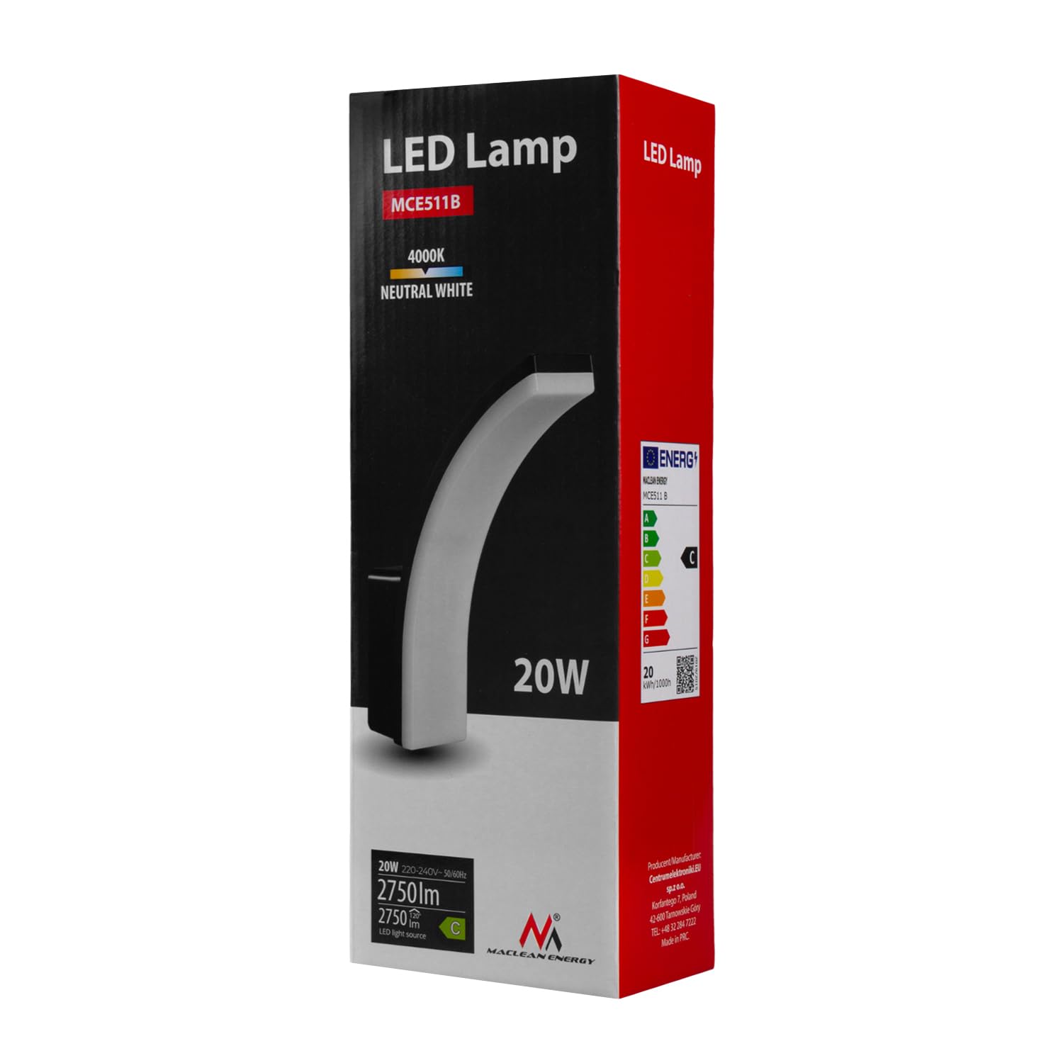 Maclean MCE511 Lampada da parete a LED, illuminazione da parete per uso esterno ed interno, lampada da parete, 20W, IP65 - impermeabile, 2750lm, 4000K bianco neutro (Nero)