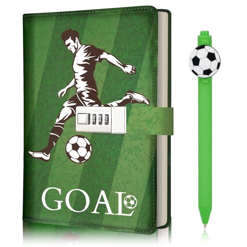 Diario personal para niños de fútbol con candado y bolígrafo miniatura 2