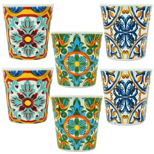 Set 6 Tazzine Caffè Particolari - Realizzate In Porcellana - Adatto Alla Lavastoviglie e Microonde - Multicolore e Moderne - 6cm x 6cm - Idea Regalo