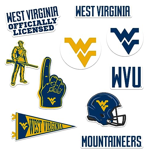 Image of West Virginia University 9ct Vinyl Large Deluxe Stickers Variety Pack - Laptop, Water Bottle, Scrapbooking, Tablet, Skateboard, Indoor /Outdoor - Set of 9