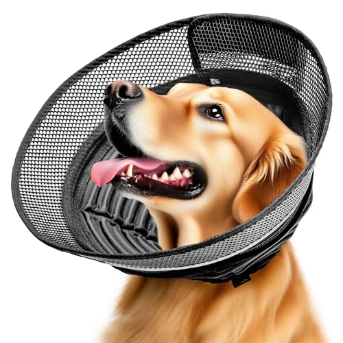 Inflatable Dog Cone for Dogs After Surgery,Soft Adjustable Elizabethan Collar for Large Dogs,2-in-1 Dog Cone with Detachable Shield,Anti-Anxiety Comfortable Pet E-Collar Prevents Licking Wounds(L)