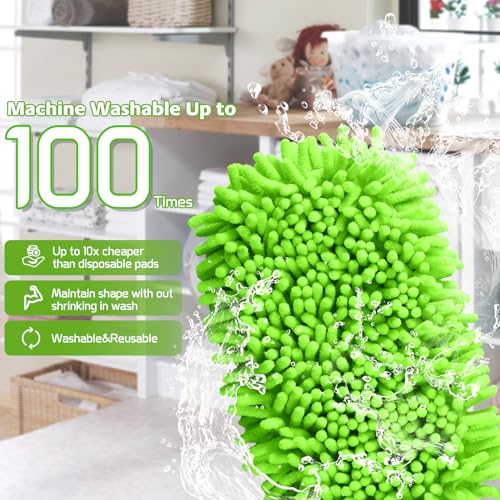 Image of Washable Mop Pads Compatible with Swiffer Sweeper, 3 Pack, 10.3 x 4.4 in | Reusable chenille microfiber pads for wet or dry cleaning on sealed hardwood, tile, laminate & vinyl. Pads only.