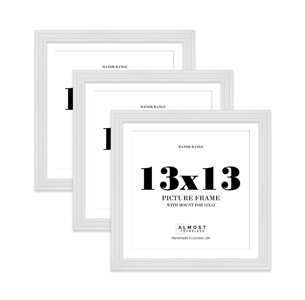 13x13" White Picture Frame - 13x13" Square Frame with 12x12" Mount for 13x13"/12x12" Pictures Classic Style Gallery Wall, 3 Pack