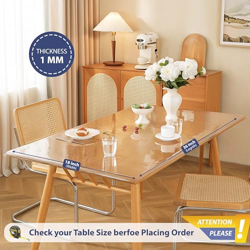 Image of NABAAT 1mm Thick Transparent Table Cover 18 X 36 Inch PVC Waterproof, Heat Resistant Dining Table Protector Sheet Non-Breakable Clear Plastic Table Protector Pads