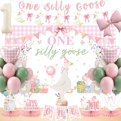 Pink One Silly Goose First Birthday Decorations for Girl, Silly Goose 1st...