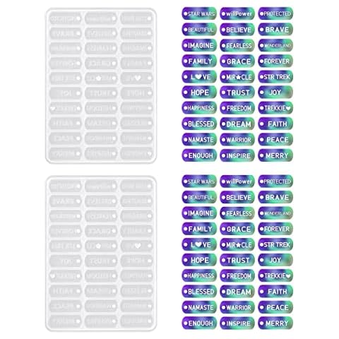 Nifocc 2 Pcs Word Charms Resin Molds Motivational Pendants Silicone Mold Jewelry Casting Molds Inspirational Letter Crystal Mold for DIY Crafts Necklaces Earring Bracelets Keychain Cover