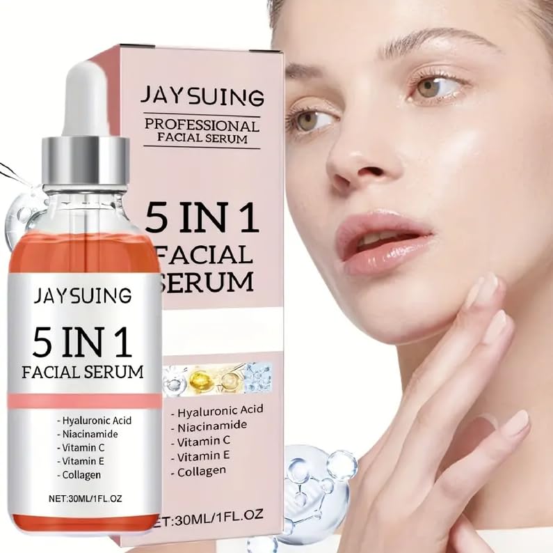 Sérum de colágeno 5 en 1 con ácido hialurónico, colágeno, niacinamida, vitamina C y E - fórmula de hidratación reductora de poros, adecuada para todos los tipos de piel, no irritante, sin alcohol